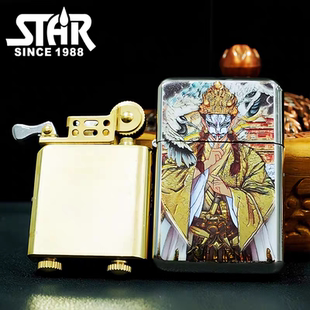 STAR恒星S16薄款镍银珐琅彩白鹤童子煤油打火机送礼送男友