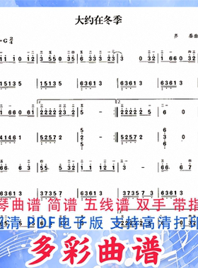 01054大约在冬季-齐秦 钢琴曲五线谱双手带指法1页中国