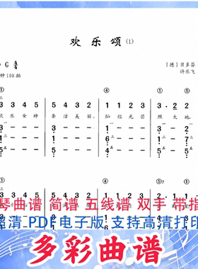 01015欢乐颂-贝多芬 钢琴曲简谱双手带指法2页外国