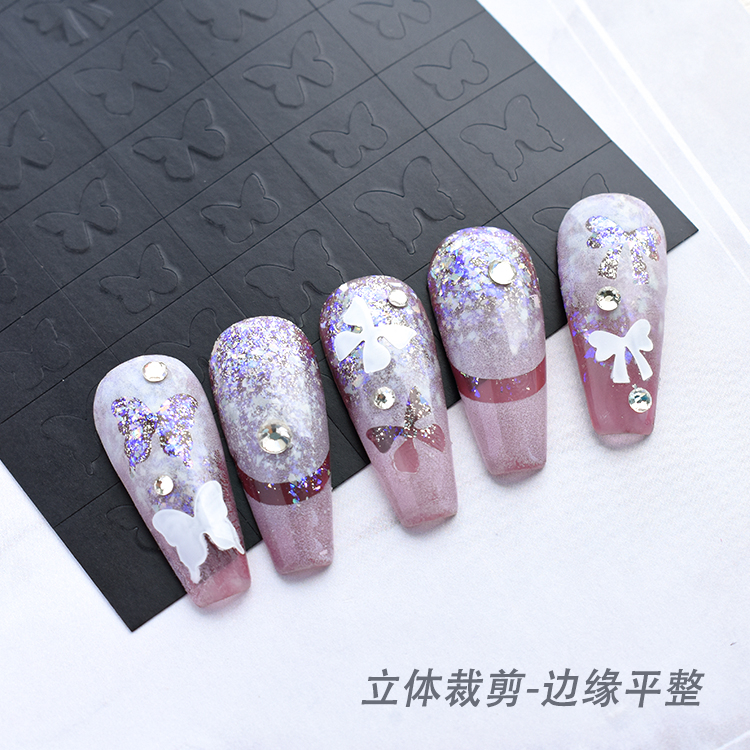 美甲镂空喷绘贴纸二代背胶两用蝴蝶结空心五角星小花十字架小兔子