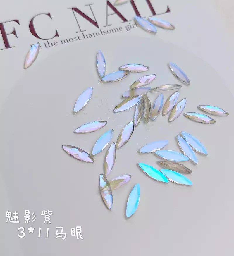 美甲平底异形钻魅影紫色极光钻100颗温精灵款大小号钻石饰品搭配图片