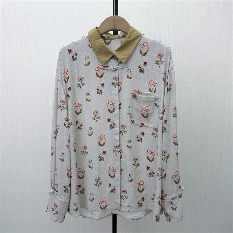 C●2026春季新品 慵懒风印花衬衫女休闲宽松中长款长袖上衣1168图片