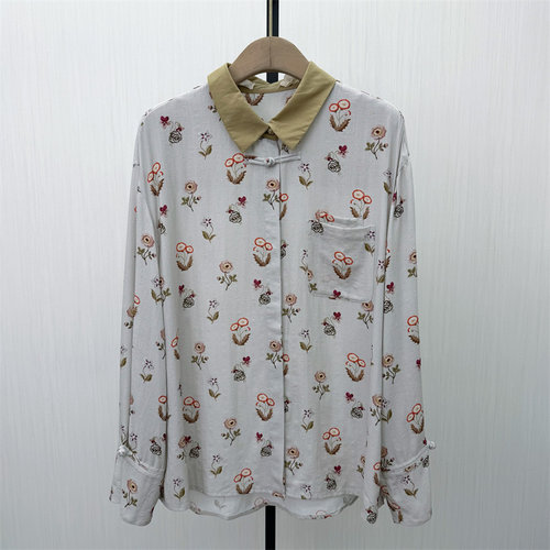C●2026春季新品 慵懒风印花衬衫女休闲宽松中长款长袖上衣1168