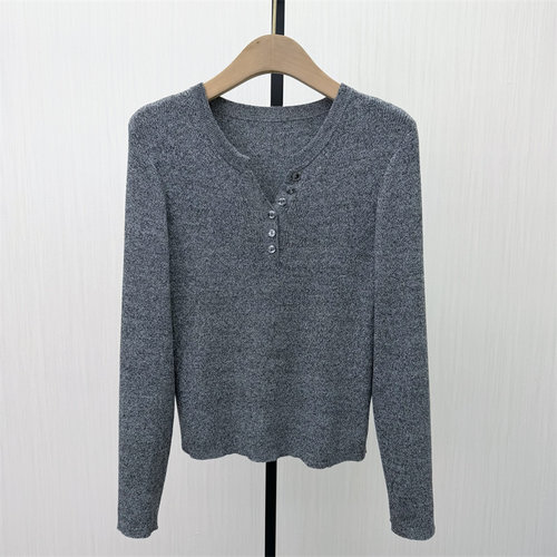C●2026春季新品 v领针织衫女气质通勤简约修身百搭长袖上衣2676