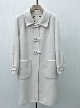 良月●2025冬季新 双面呢大衣女气质长款宽松绵羊毛呢子外套8555
