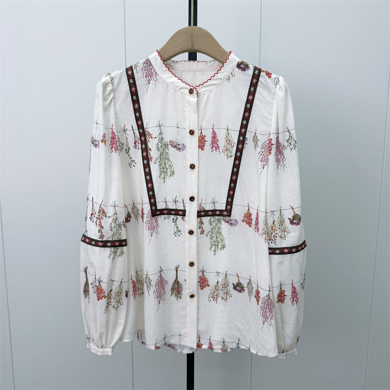 fei●2026秋季新品 复古印花衬衫女宽松显瘦百搭长袖上衣7249