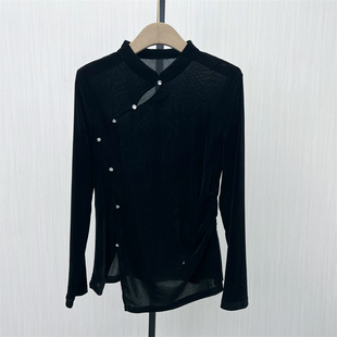 新中式 新品 丝绒衬衫 女气质显瘦洋气长袖 2561 打底衫 2025冬季