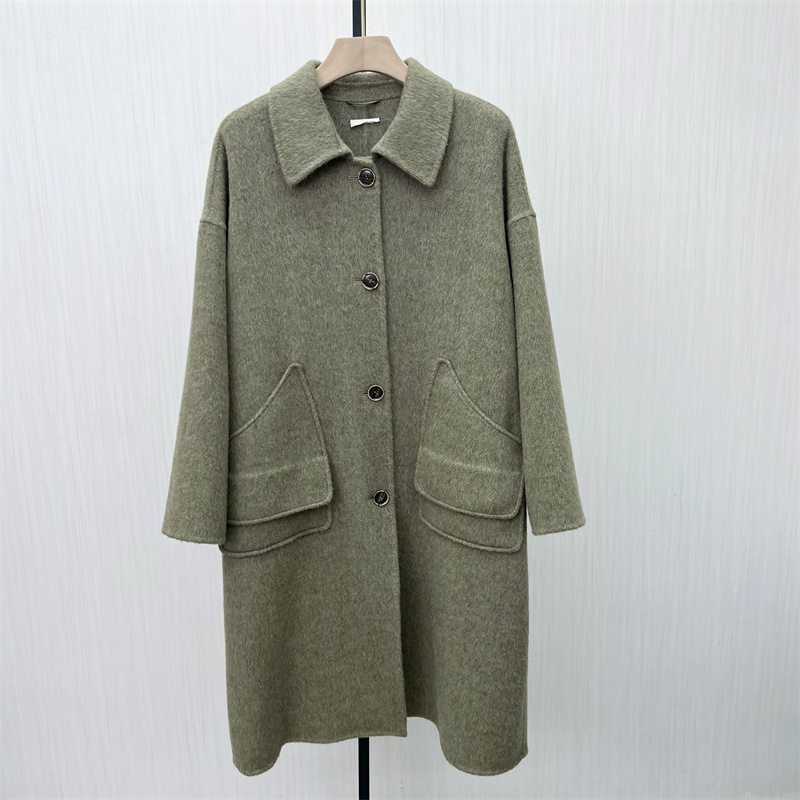 C●2025冬季新品 双面呢大衣女气质长款宽松绵羊毛呢子外套8090