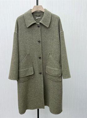 C●2025冬季新品 双面呢大衣女气质长款宽松绵羊毛呢子外套8090
