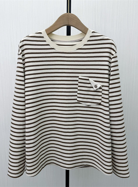 C●2026春季新品 条纹长袖T恤女休闲宽松百搭显瘦打底上衣1070