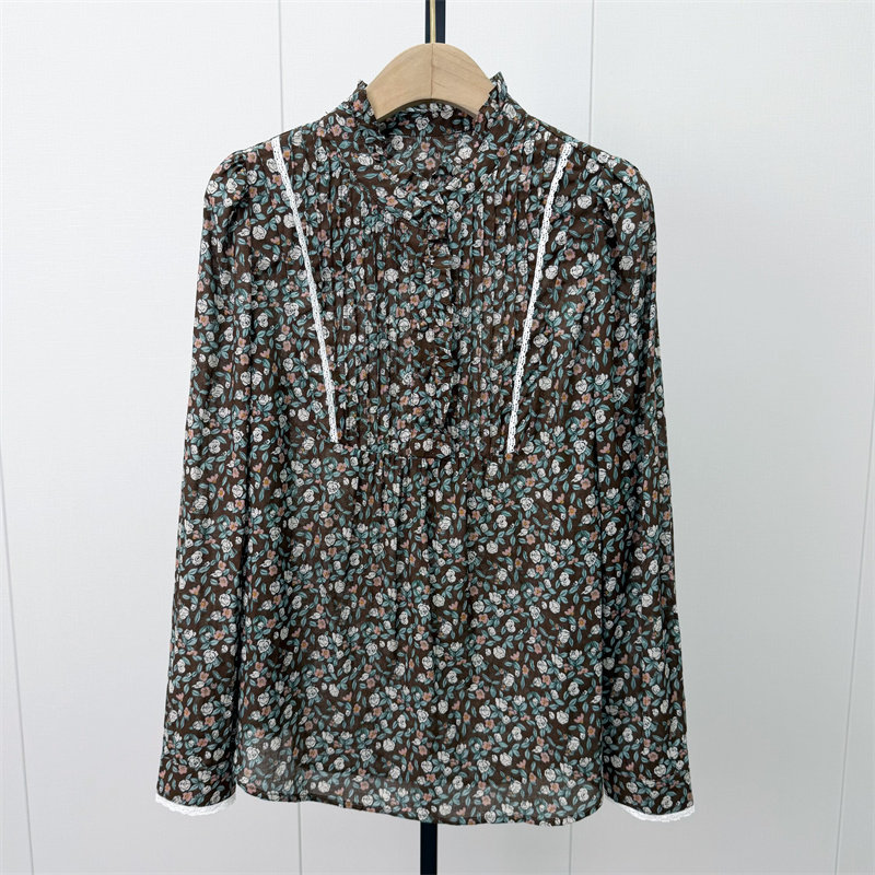 芭●2026秋季新品 法式碎花长袖衬衫女气质小清新宽松上衣0033