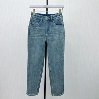 fei●2025冬季新品 磨毛小脚牛仔裤女高腰显瘦修身长裤铅笔裤8372