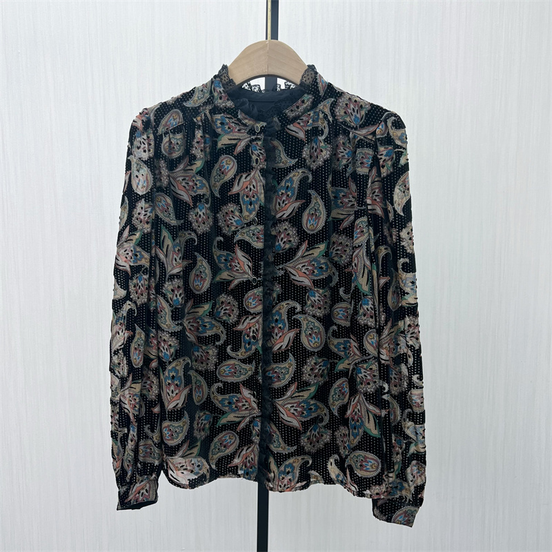 fei●2025冬季新品 复古印花衬衫女气质通勤小众长袖打底上衣8057