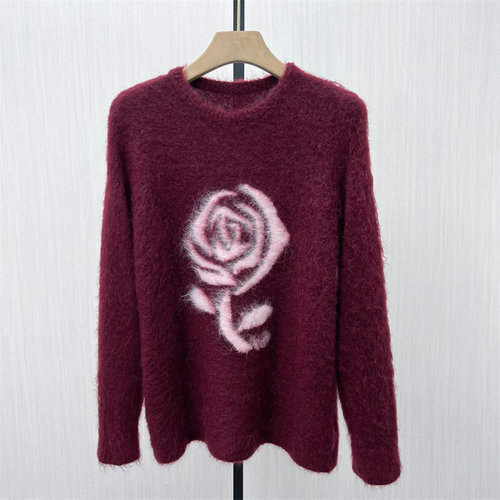 图●2025冬季新品 马海毛针织衫女宽松圆领慵懒风羊毛衫上衣2237