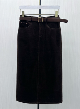 恩●2025冬季新品 灯芯绒半身裙女高腰显瘦休闲通勤直筒长裙839