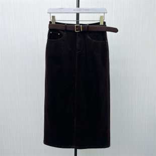 恩●2025冬季新品 灯芯绒半身裙女高腰显瘦休闲通勤直筒长裙839