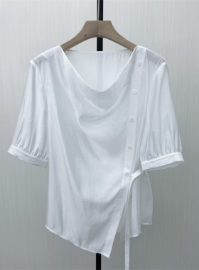 香●2026夏季新品 法式衬衫女气质简约通勤百搭薄款短袖上衣1324