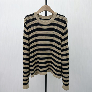女圆领宽松百搭套头毛衫 条纹针织衫 新品 上衣2621 2026春季