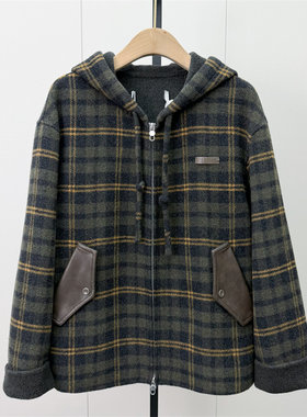 S●2026冬季新品 复古格纹毛呢大衣女宽松休闲短款双面呢外套761