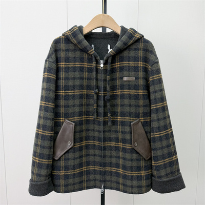 S●2026冬季新品 复古格纹毛呢大衣女宽松休闲短款双面呢外套761