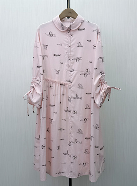 C●2026春季新品 长袖印花连衣裙女设计感休闲宽松显瘦衬衫裙7092