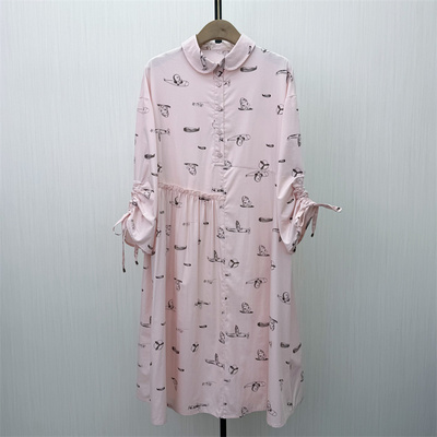 C●2026春季新品 长袖印花连衣裙女设计感休闲宽松显瘦衬衫裙7092