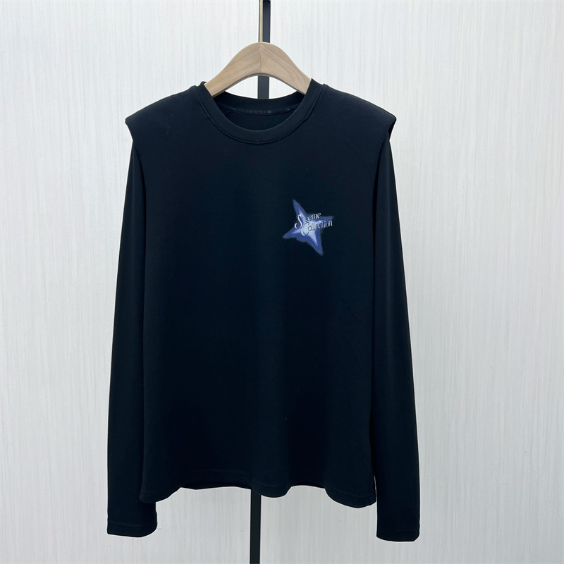 S●2025冬季新品 长袖印花t恤女中长款宽松休闲慵懒风打底上衣886