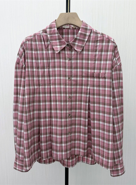 C●2026春季新品 复古格纹衬衫女休闲通勤宽松百搭长袖上衣1308