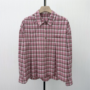 女休闲通勤宽松百搭长袖 复古格纹衬衫 新品 上衣1308 2026春季