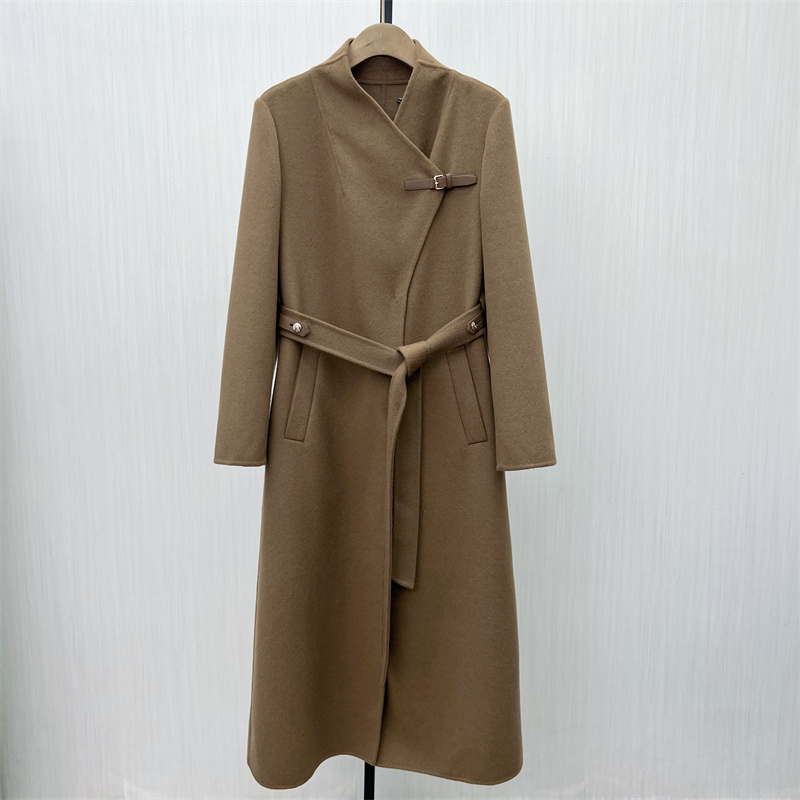 恩●2025冬季新品 双面呢大衣女长款气质宽松绵羊毛呢子外套708