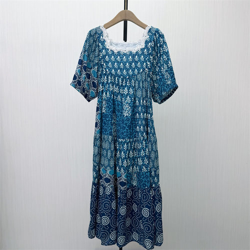 fei●2026夏季新品 方领印花连衣裙女气质显瘦小清新a字长裙6175