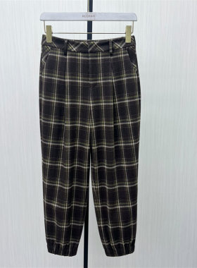 良月●2025冬季新品 格纹毛呢哈伦裤女高腰显瘦宽松休闲长裤7128