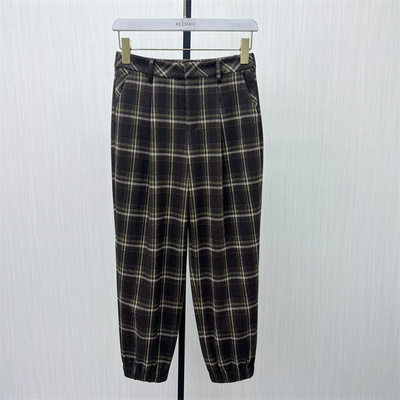良月●2025冬季新品 格纹毛呢哈伦裤女高腰显瘦宽松休闲长裤7128