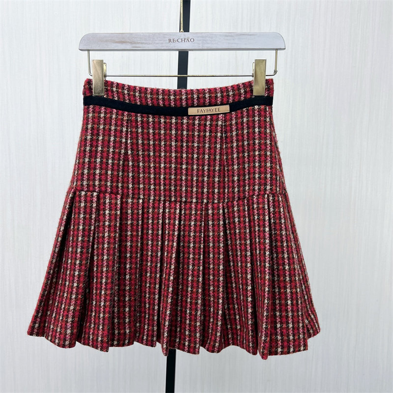 fei●2025冬季新品 复古格纹百褶裙女高腰显瘦小个子a字短裙4054
