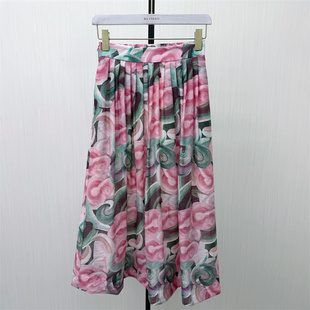 图●2026夏季新品 复古花色半身裙女高腰显瘦气质伞裙a字长裙9173