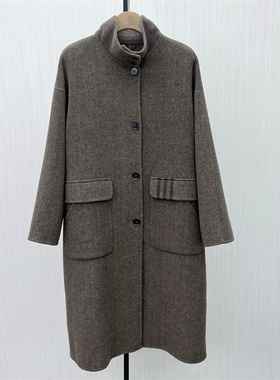 C●2025冬季新品 双面呢大衣女气质长款宽松绵羊毛呢子外套8302