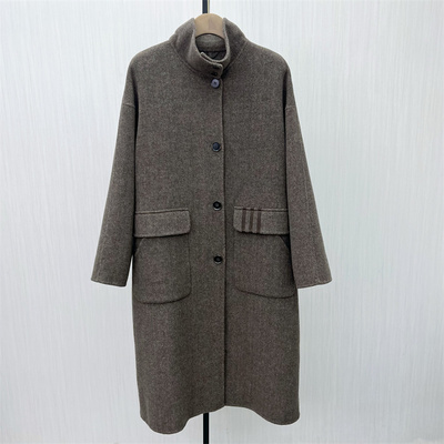 C●2025冬季新品 双面呢大衣女气质长款宽松绵羊毛呢子外套8302
