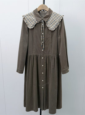 C●2026秋季新品 灯芯绒连衣裙女气质宽松通勤百搭长袖裙子7108