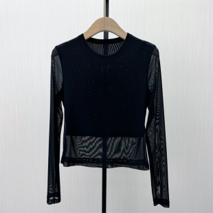 2026春季 显瘦长袖 新品 女轻薄内搭修身 t恤上衣099 网纱打底衫 彩