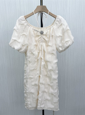 伊●2026夏季新品 法式气质泡泡袖连衣裙女温柔小清新裙子3602
