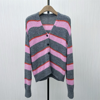 图●2025冬季新 条纹针织开衫女慵懒风休闲宽松显瘦毛衫上衣2107