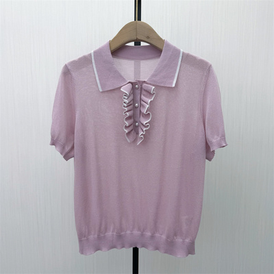 fei●2026夏季新品 polo领短袖针织衫女气质简约轻薄显瘦上衣6318