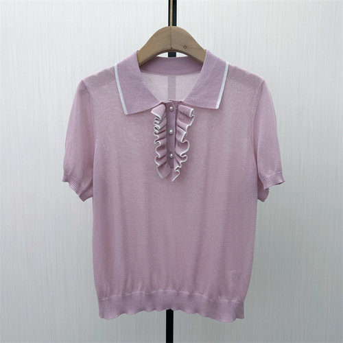 fei●2026夏季新品 polo领短袖针织衫女气质简约轻薄显瘦上衣6318