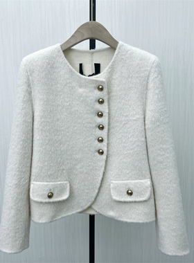 图●2025冬季新品 双面呢大衣女气质短款宽松绵羊毛呢子外套7333