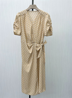 C●2025夏季新品 法式v领连衣裙女气质显瘦小清新a字茶歇裙7076