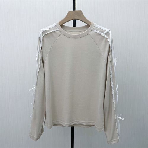 fei●2026春季新品 蝴蝶结宽松T恤女时尚休闲百搭长袖上衣5040