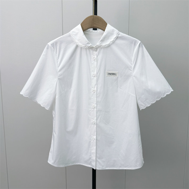 fei●2026秋季新品 娃娃领衬衫女宽松休闲日常百搭短袖上衣7199