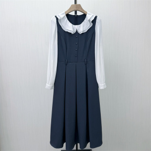 娃娃领连衣裙女复古宽松显瘦长袖 新品 茶歇裙子323 2026春季 香