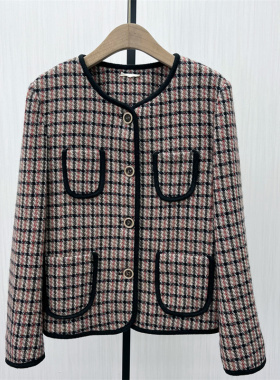 C●2025冬季新品 绵羊毛格纹外套女宽松气质短款粗花呢外套8121