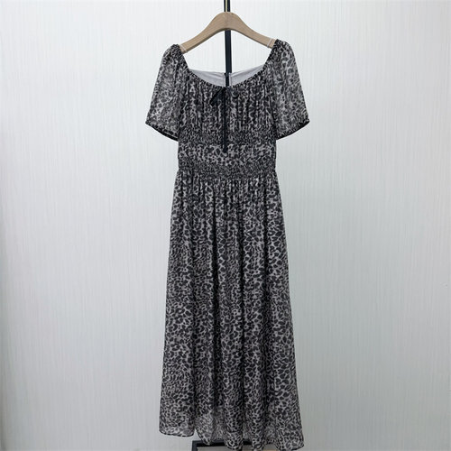 S●2026夏季新品 豹纹雪纺连衣裙女气质小众别致长裙a字茶歇裙773